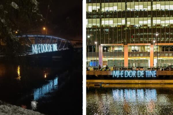 Mesajul luminos ”MI-E DOR DE TINE” din Cluj, a ajuns direct in Chicago, USA.