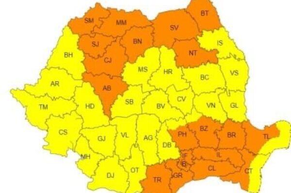 ANM a emis avertizări meteorologice până la ora 22:00. Zonele vizate.