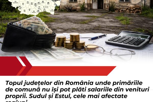 Topul județelor din România unde primăriile de comună nu își pot plăti salariile din venituri proprii. Sudul și Estul, cele mai afectate regiuni