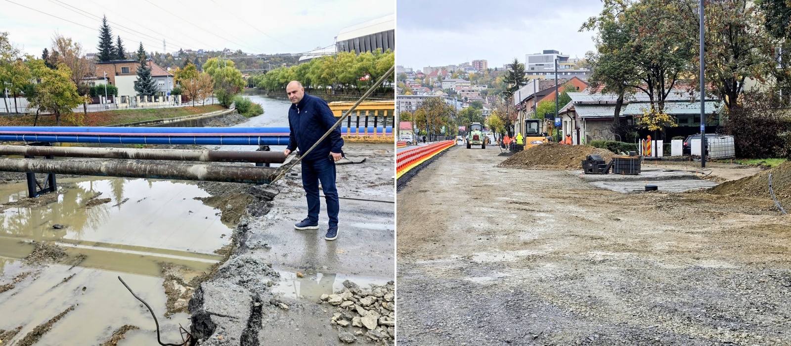 Colaj cu lucrările la Podul Garibaldi și pe strada Uzinei Electrice din Cluj-Napoca