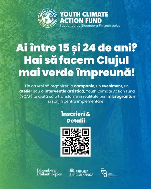 Afișul oficial Youth Climate Action Fund Cluj pentru tineri de 15-24 de ani