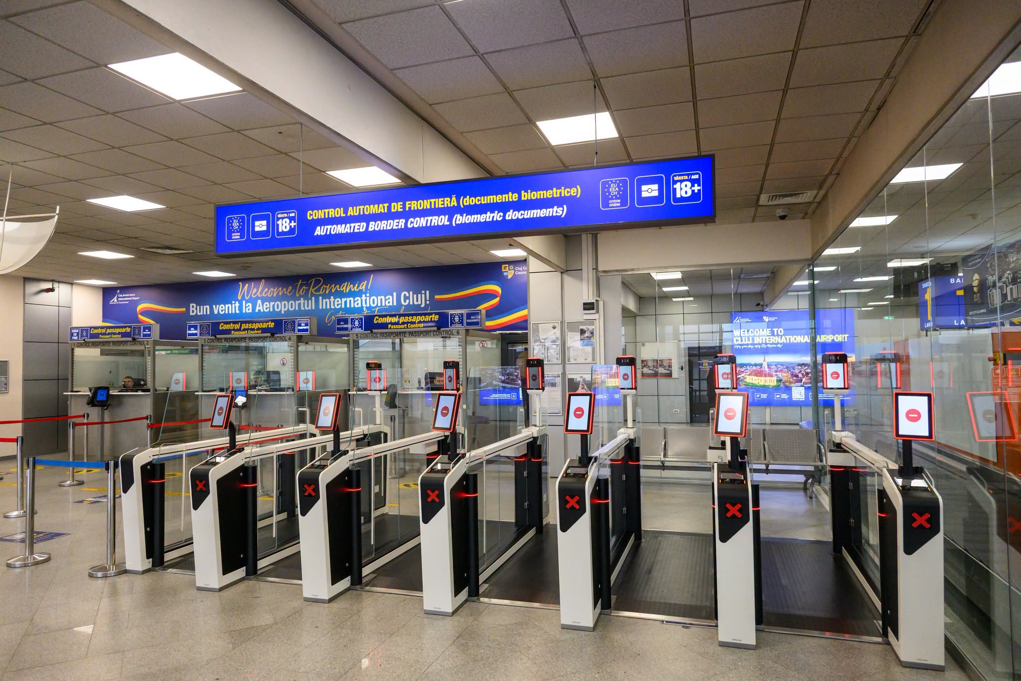 Zona de control automat de frontieră din Aeroportul Internațional Avram Iancu Cluj, cu porțile ABC
